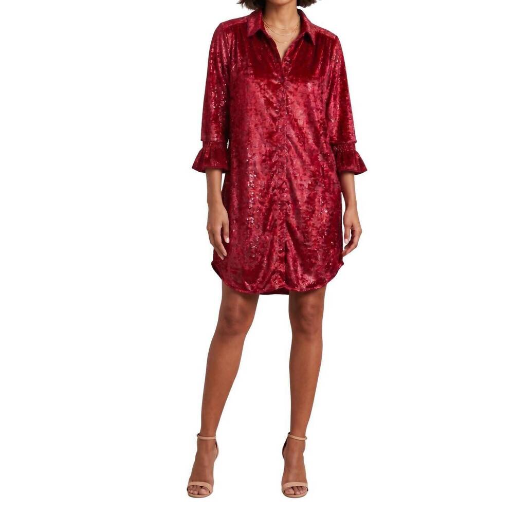 NEW BOHO CHIC women's lurex shirt dress in red